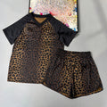 Women's new Leopard print sports short sleeve T-shirt shorts suit