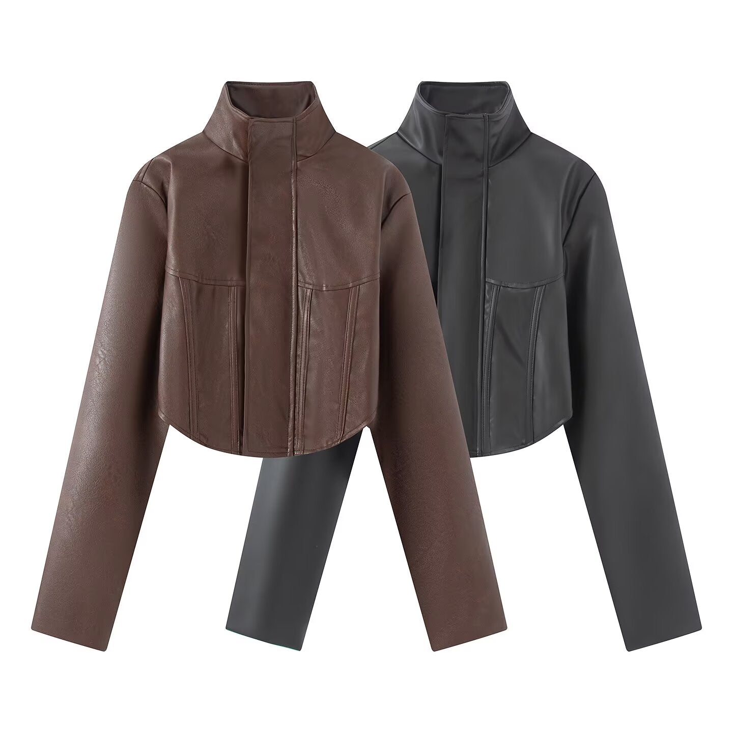2026 Women's slim stand collar PU leather jacket