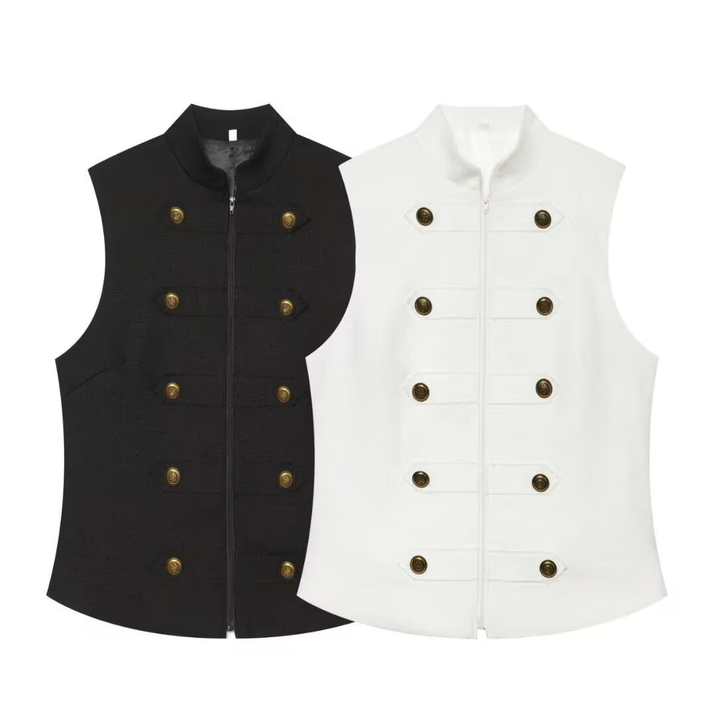 Women's breasted decorative zipper vest top
