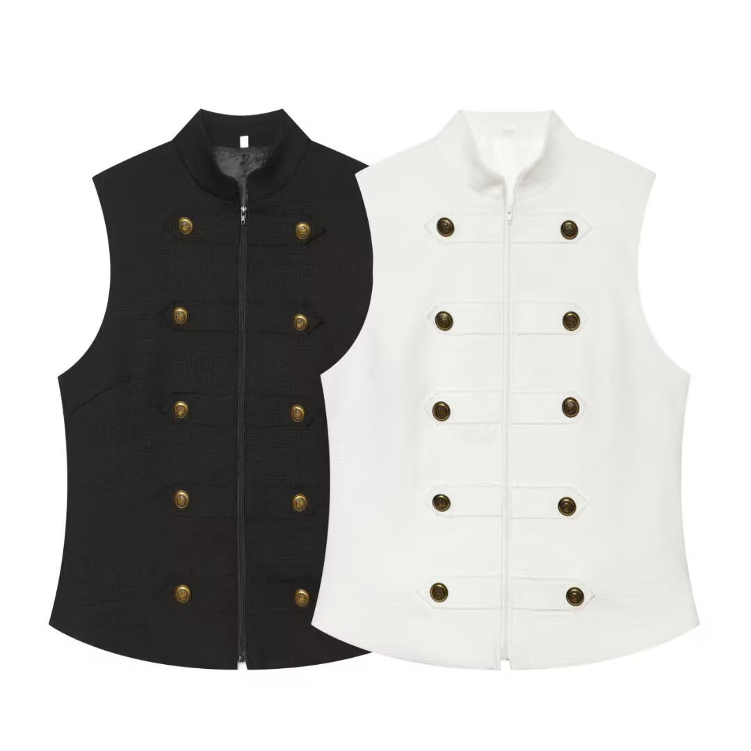 Women's breasted decorative zipper vest top