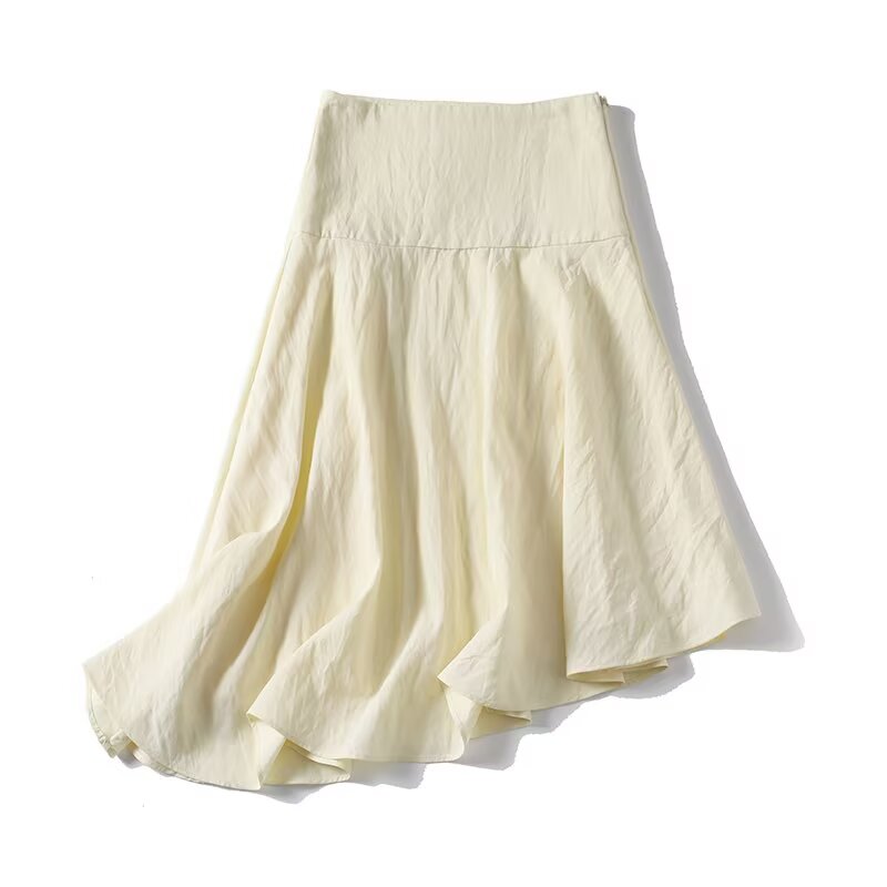 Women's pleated design asymmetric MIDI skirt