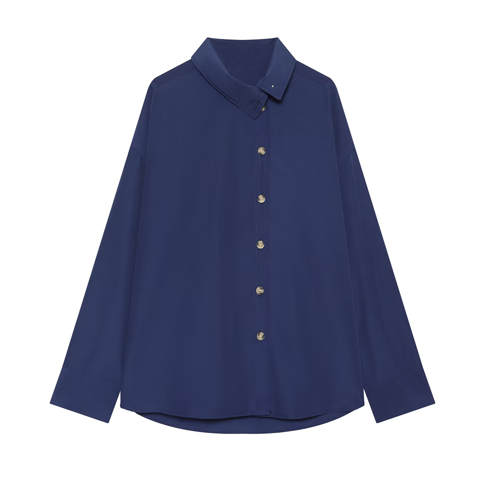 Women's loose striped high neck shirt