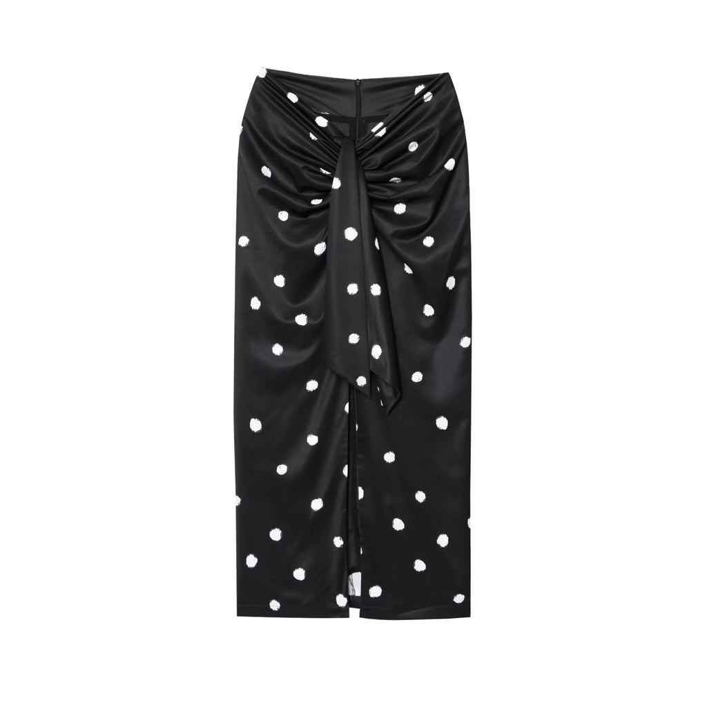 Women's knot decoration polka dot MIDI skirt