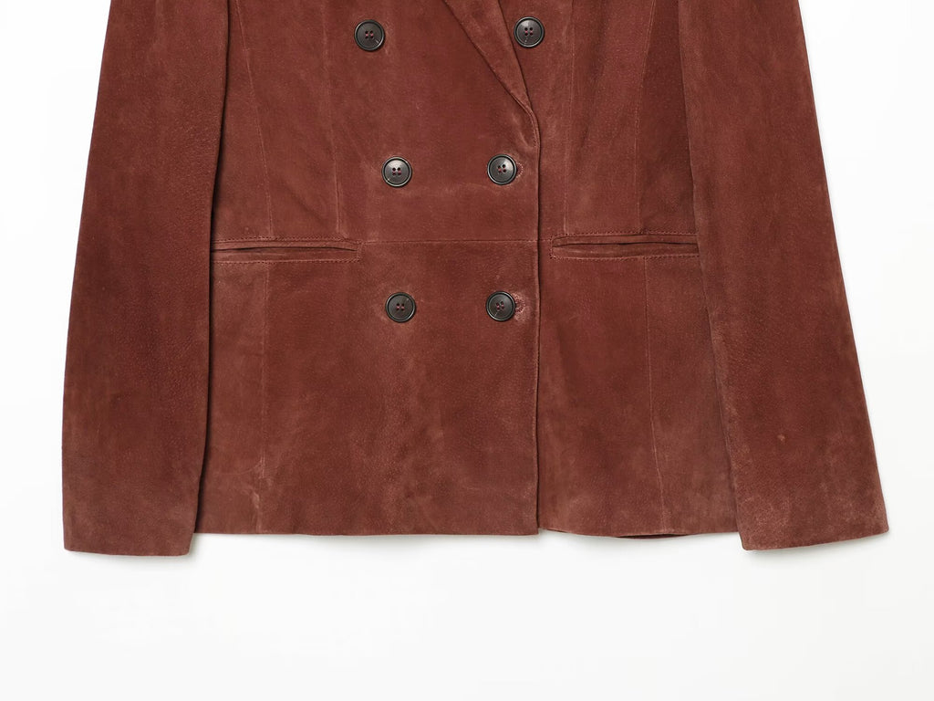 Women's slim double breasted suede Blazer Coat