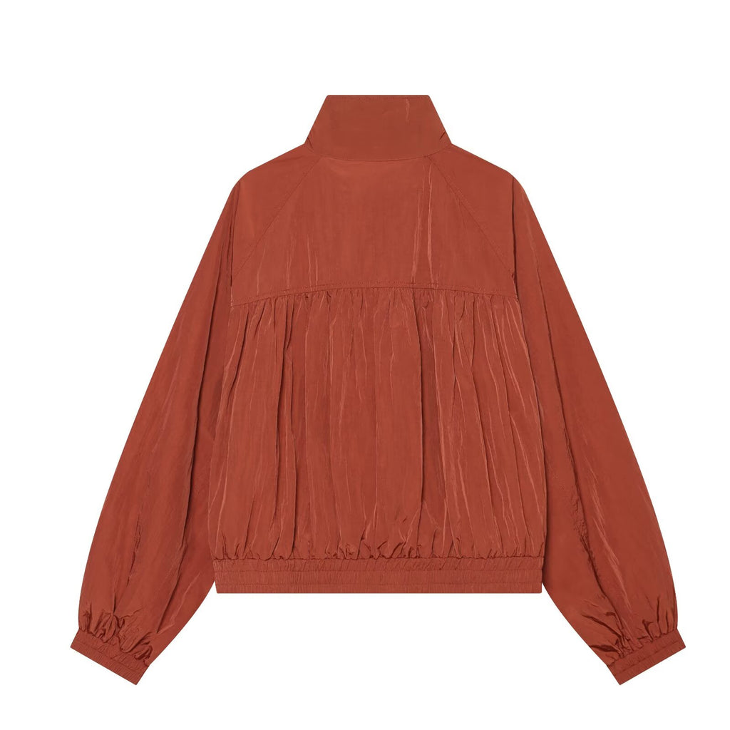Women's standing collar pleated pilot jacket Coat