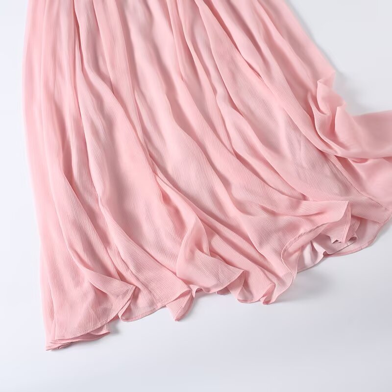 Women's pleated decorative suspender MIDI dress