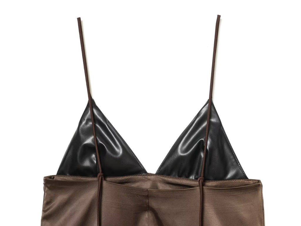 Women's patchwork asymmetrical suspender top