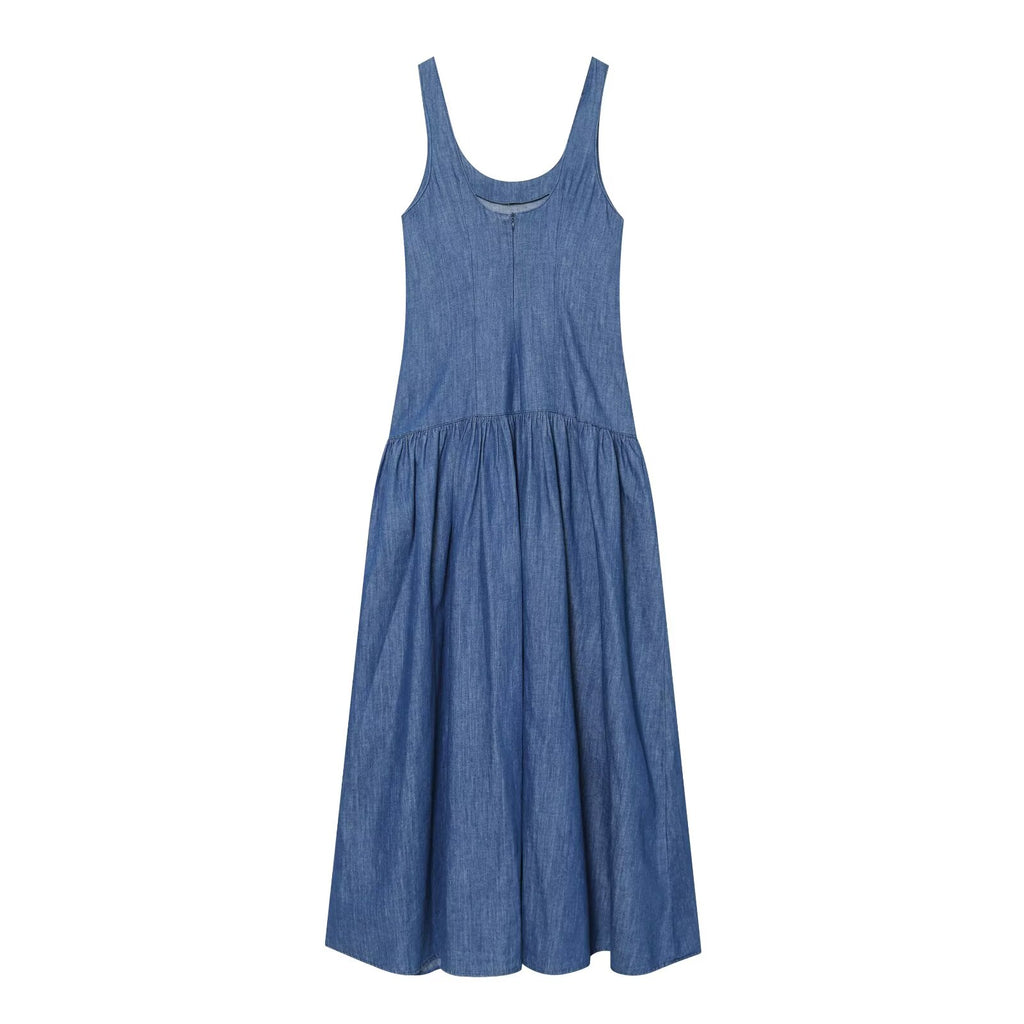 Women's cape style hem sleeveless denim dress