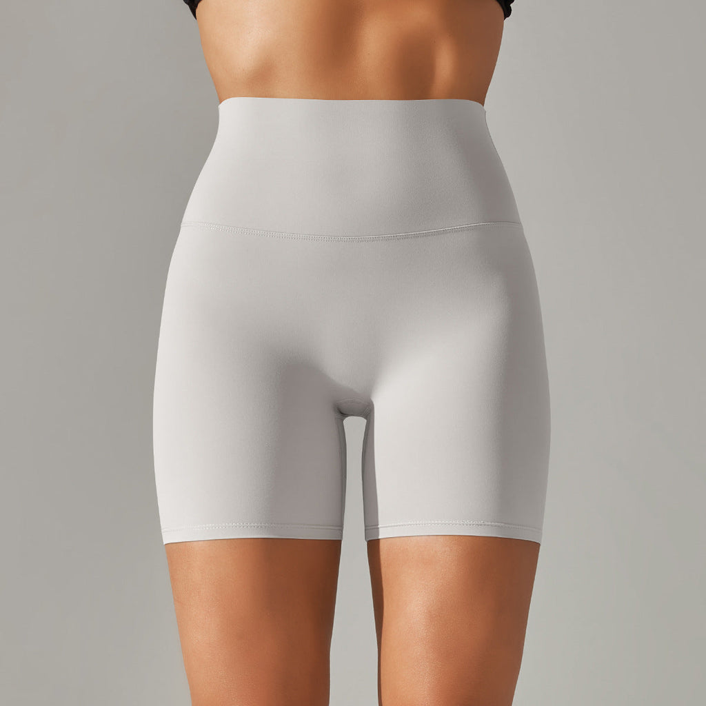 Women's new solid color yoga shorts double sanding tight high waist elastic exercise fitness three-point yoga pants.