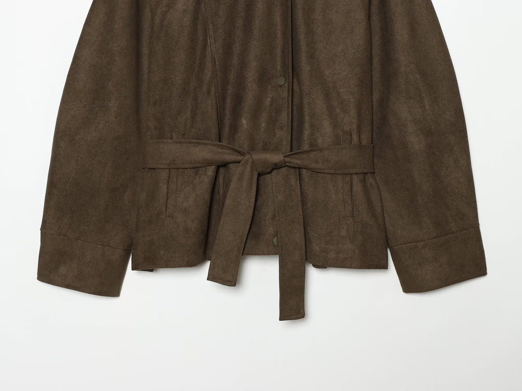 Women's with belt suede texture effect Coat