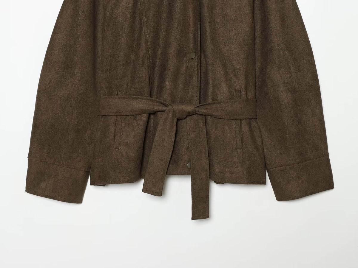 Women's with belt suede texture effect Coat