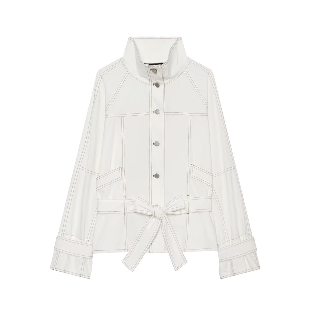 Women's contrasting bright line stand collar Coat