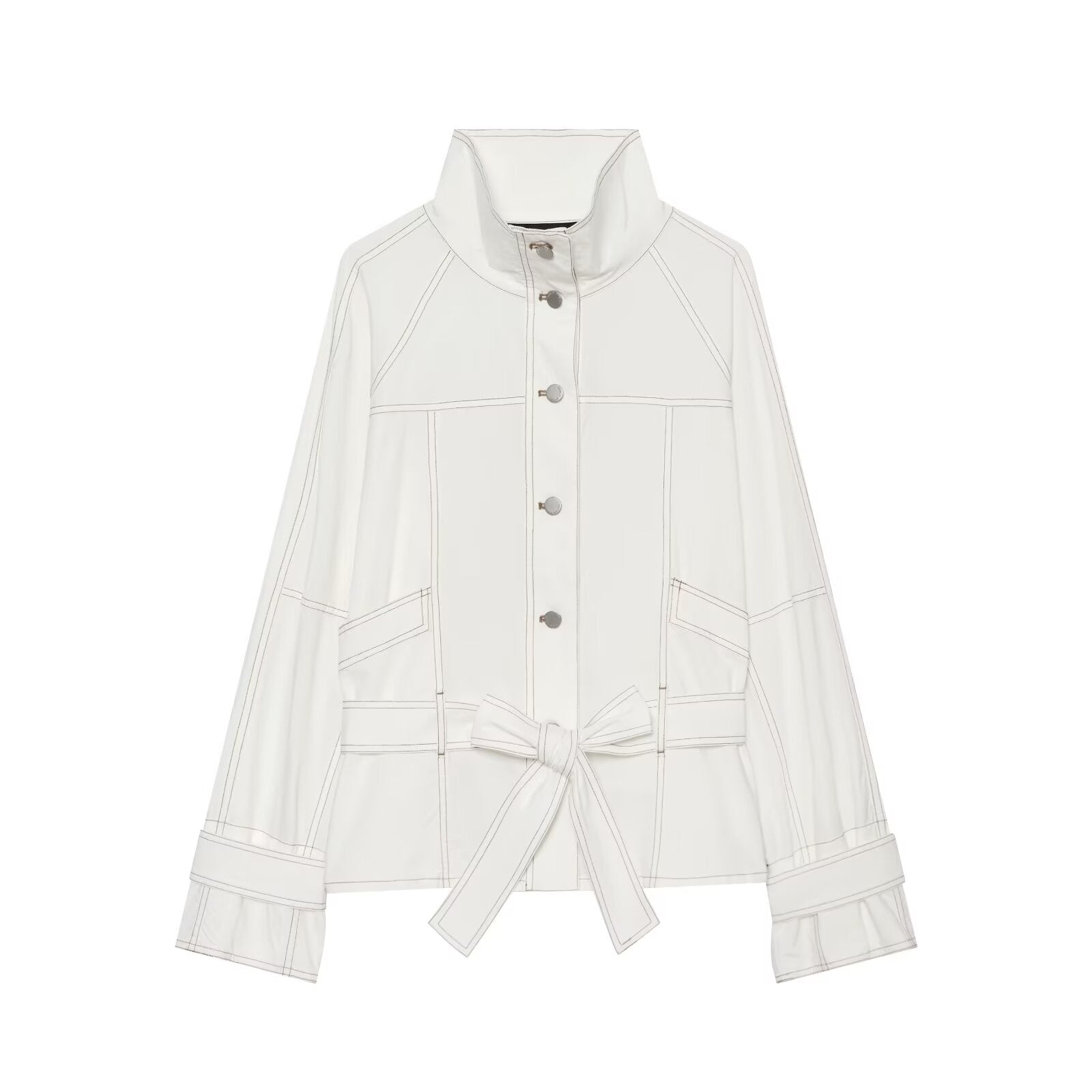 Women's contrasting bright line stand collar Coat