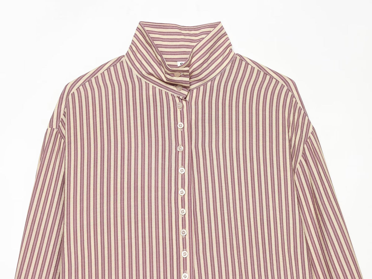 Women's loose stand collar striped shirt