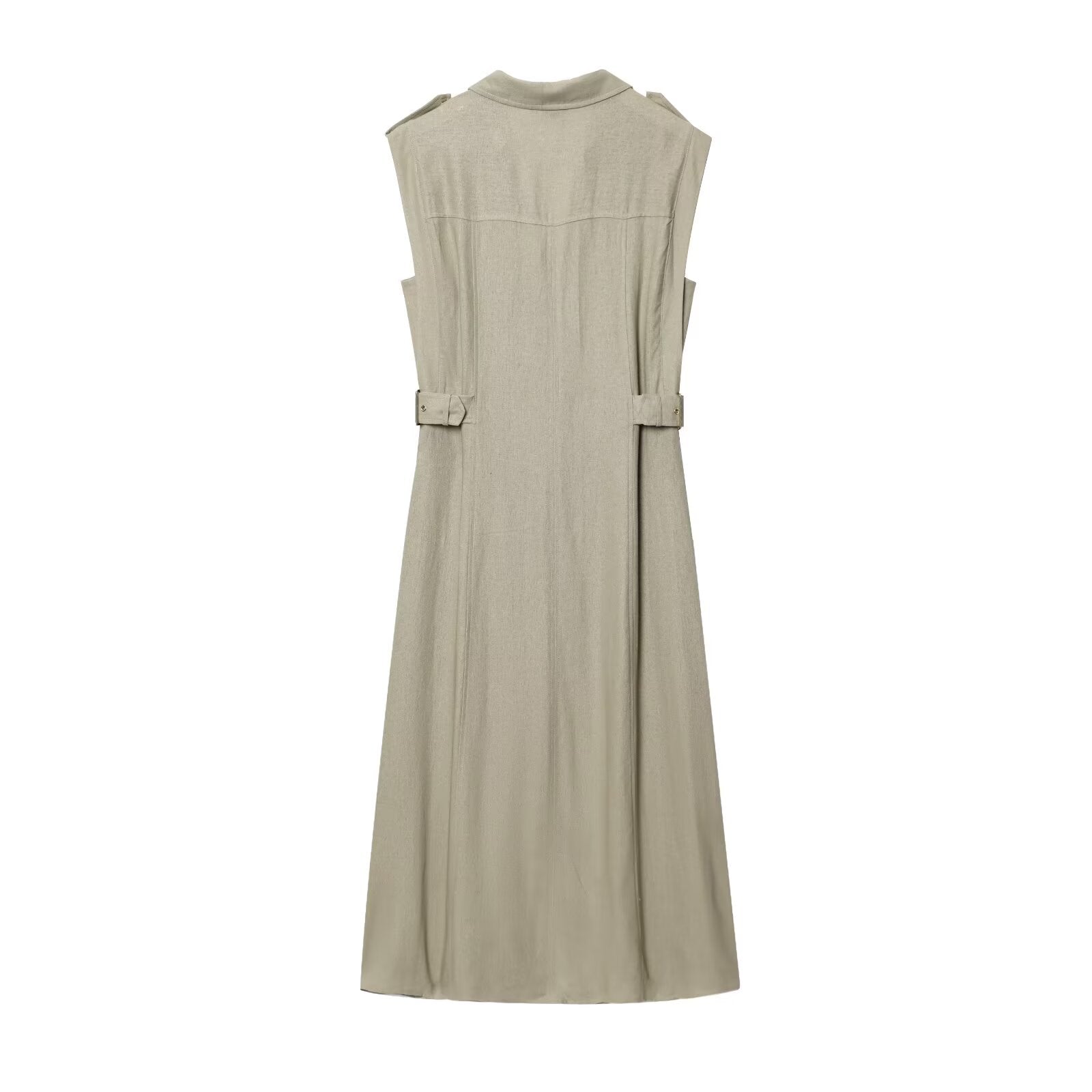 Women's shirt style linen blended MIDI dress