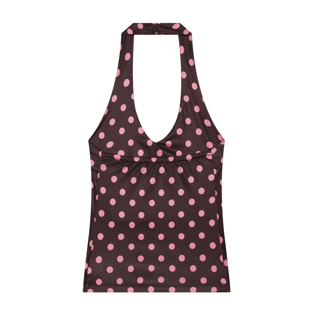 2026 suit Women's 2 pieces polka dot MIDI skirt+Hanging neck top