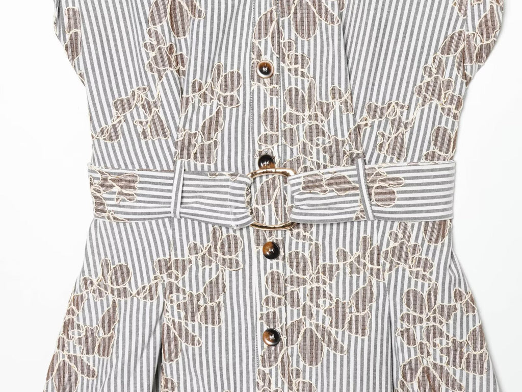 Women's Embroidered Bead Belt Mini Dress