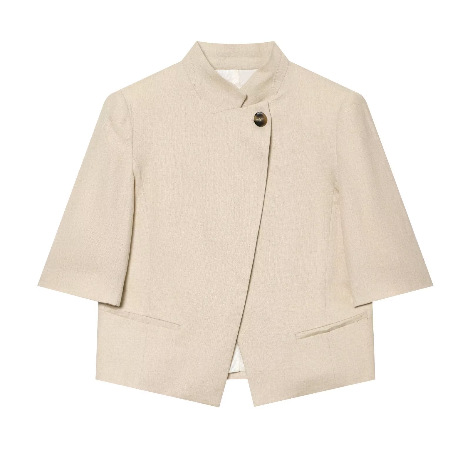 Women's short sleeved linen blend Blazer Coat