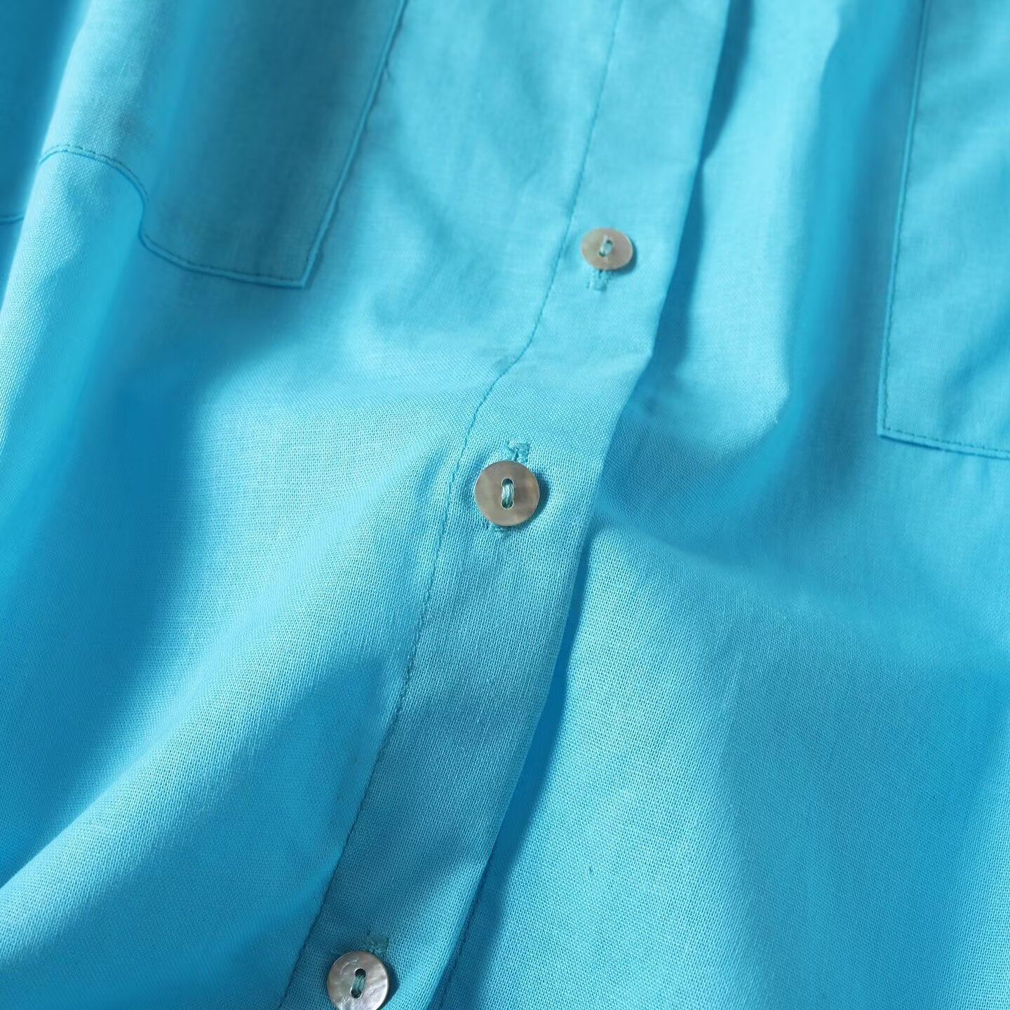 Women's pocket decoration long sleeved ramie shirt