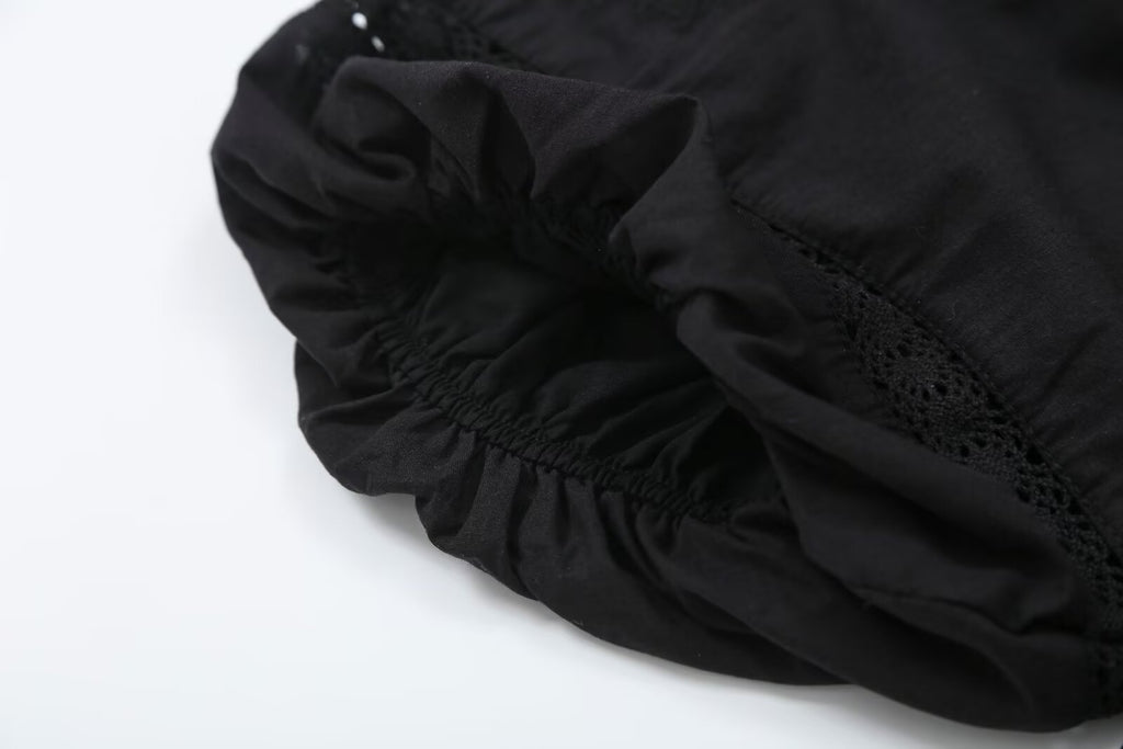 Women's hollowed out embroidered balloon sleeve shirt