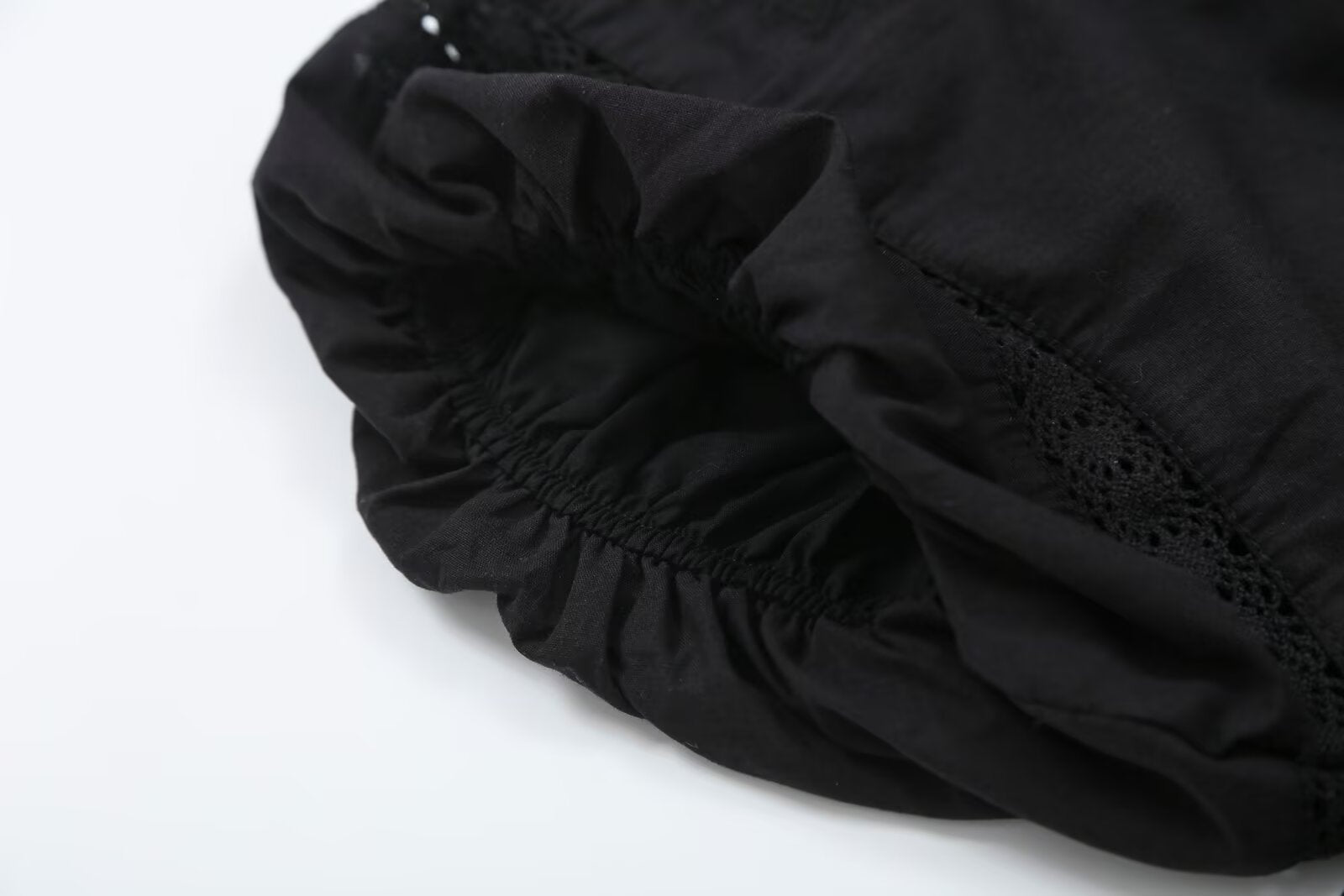 Women's hollowed out embroidered balloon sleeve shirt