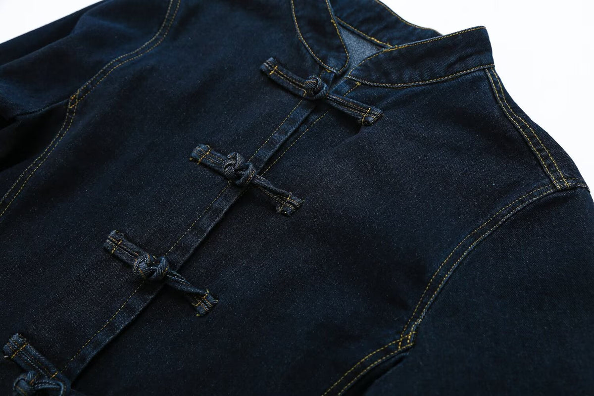 suit Women's 2 pieces slim rope knot buckle denim jacket Coat+jeans
