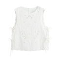 Women's bow decoration hollow embroidery top