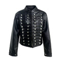 Women's button decoration short Faux Leather jacket Coat