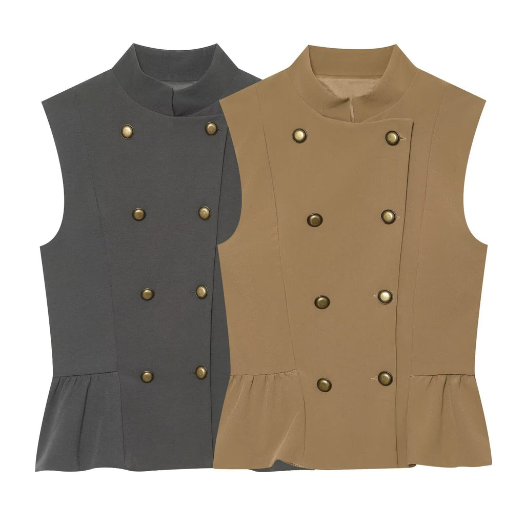 Women's Buckle decoration Ruffled vest style top