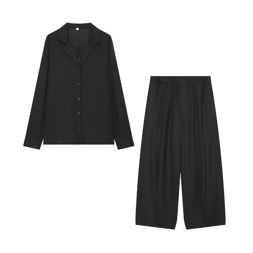suit Women's 2 pieces pocket decoration linen blend shirt+Pants+ Shorts
