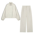 suit Women's 2 pieces standing collar zipper pilot jacket Coat+Pants