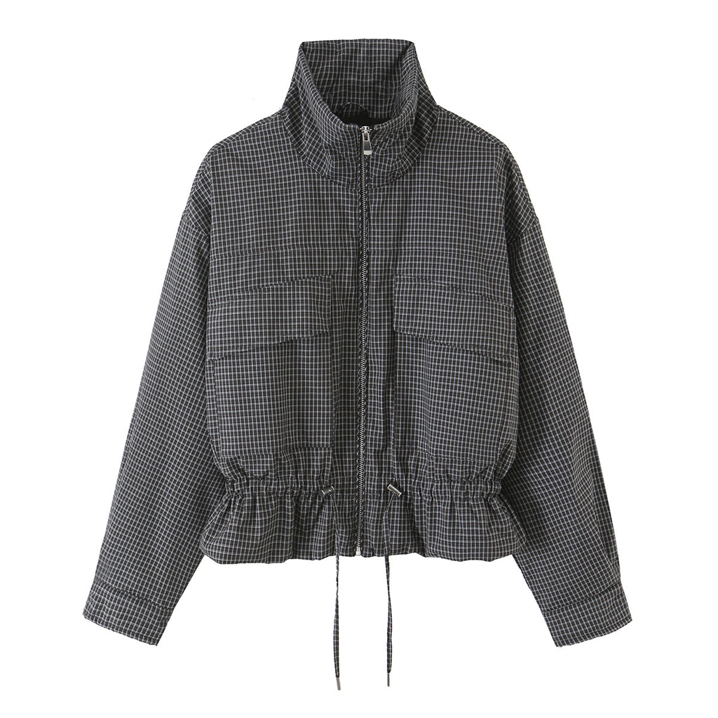 Women's Plaid Stand Collar Cotton Jacket Coat