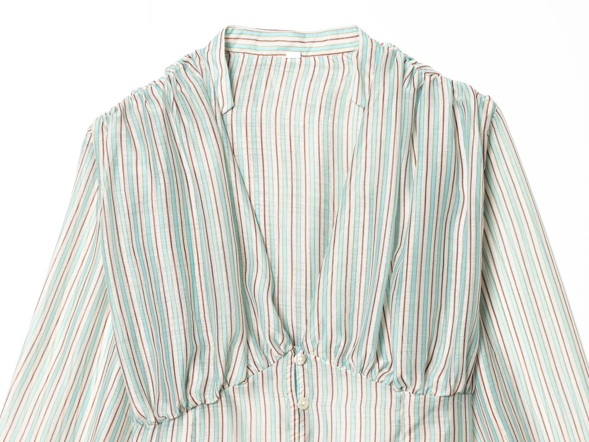 Women's V-neck striped waist cinched shirt