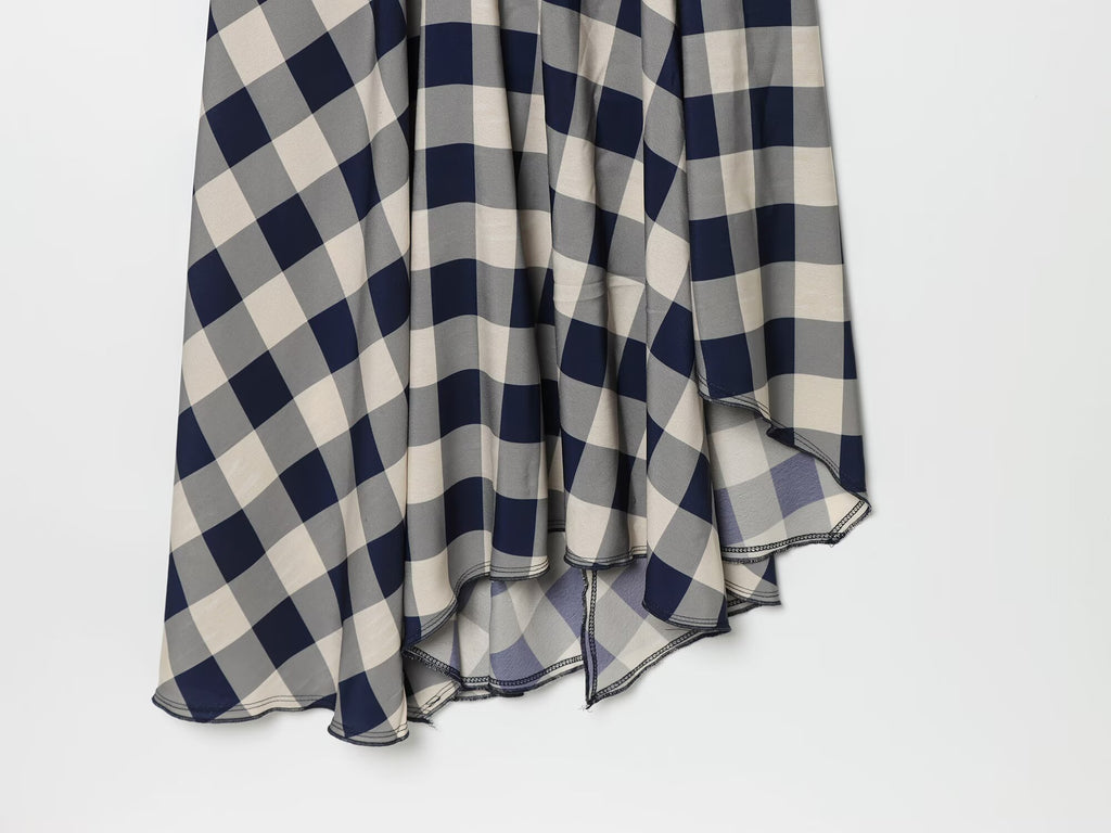 Women's plaid hanging collar MIDI dress