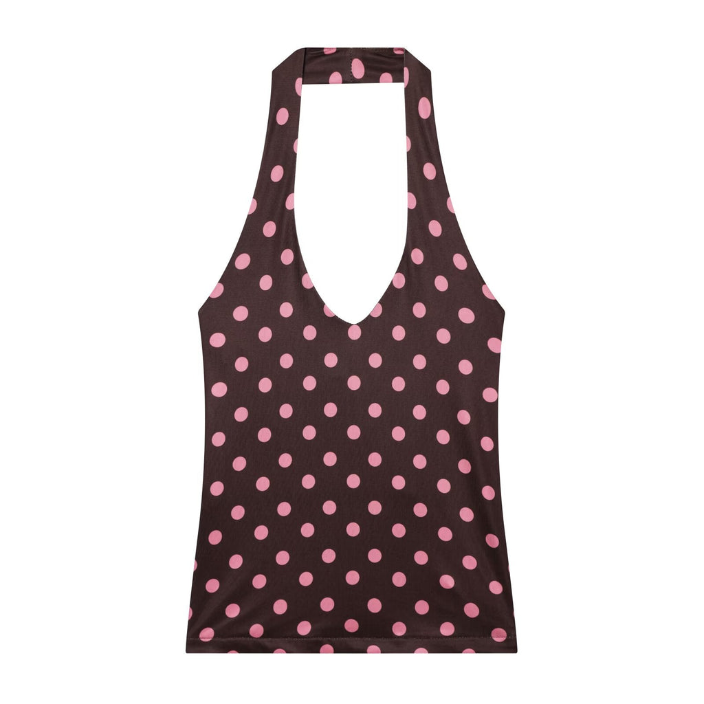 2026 suit Women's 2 pieces polka dot MIDI skirt+Hanging neck top