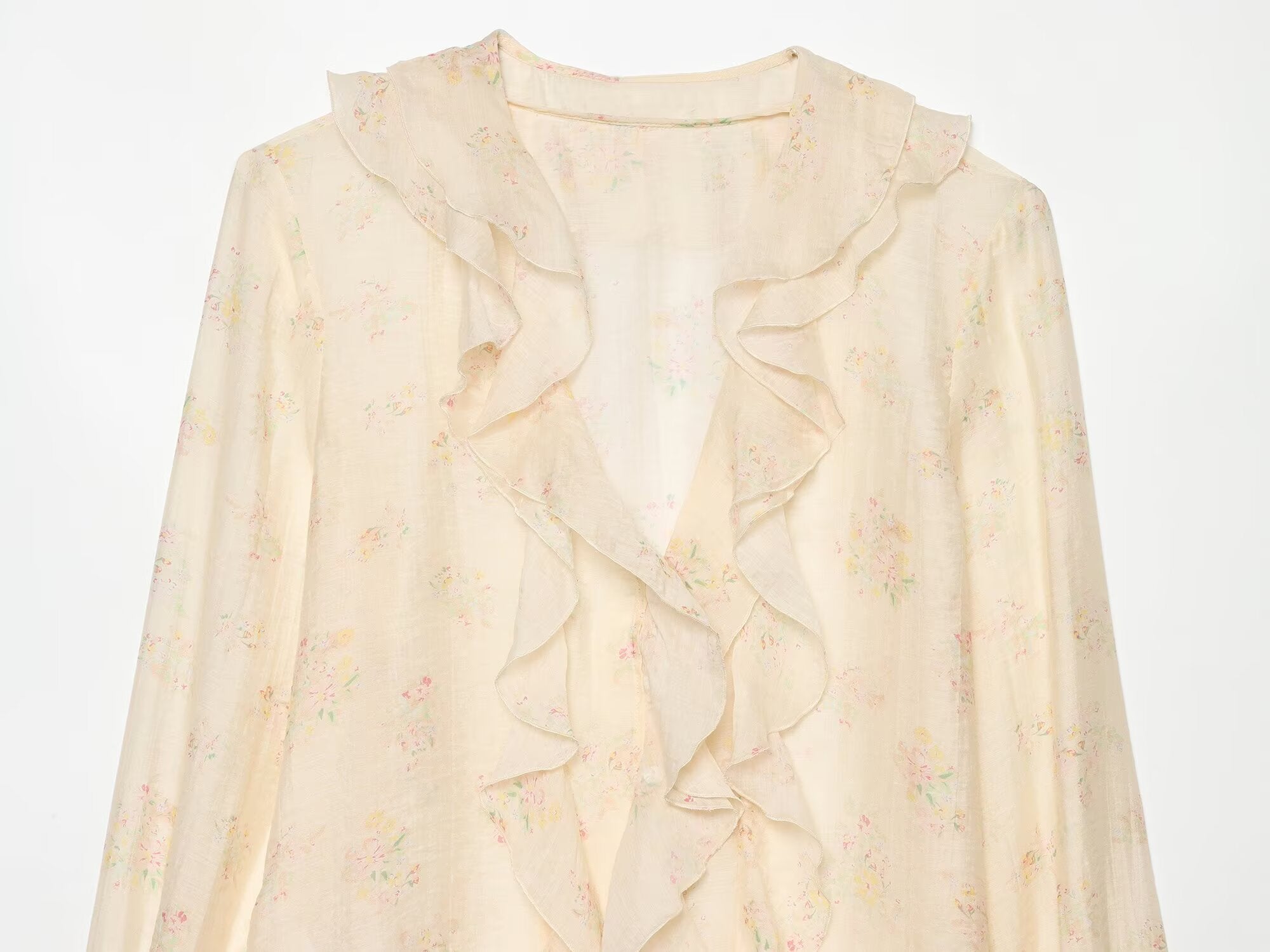 Women's printed V-neck ruffle top