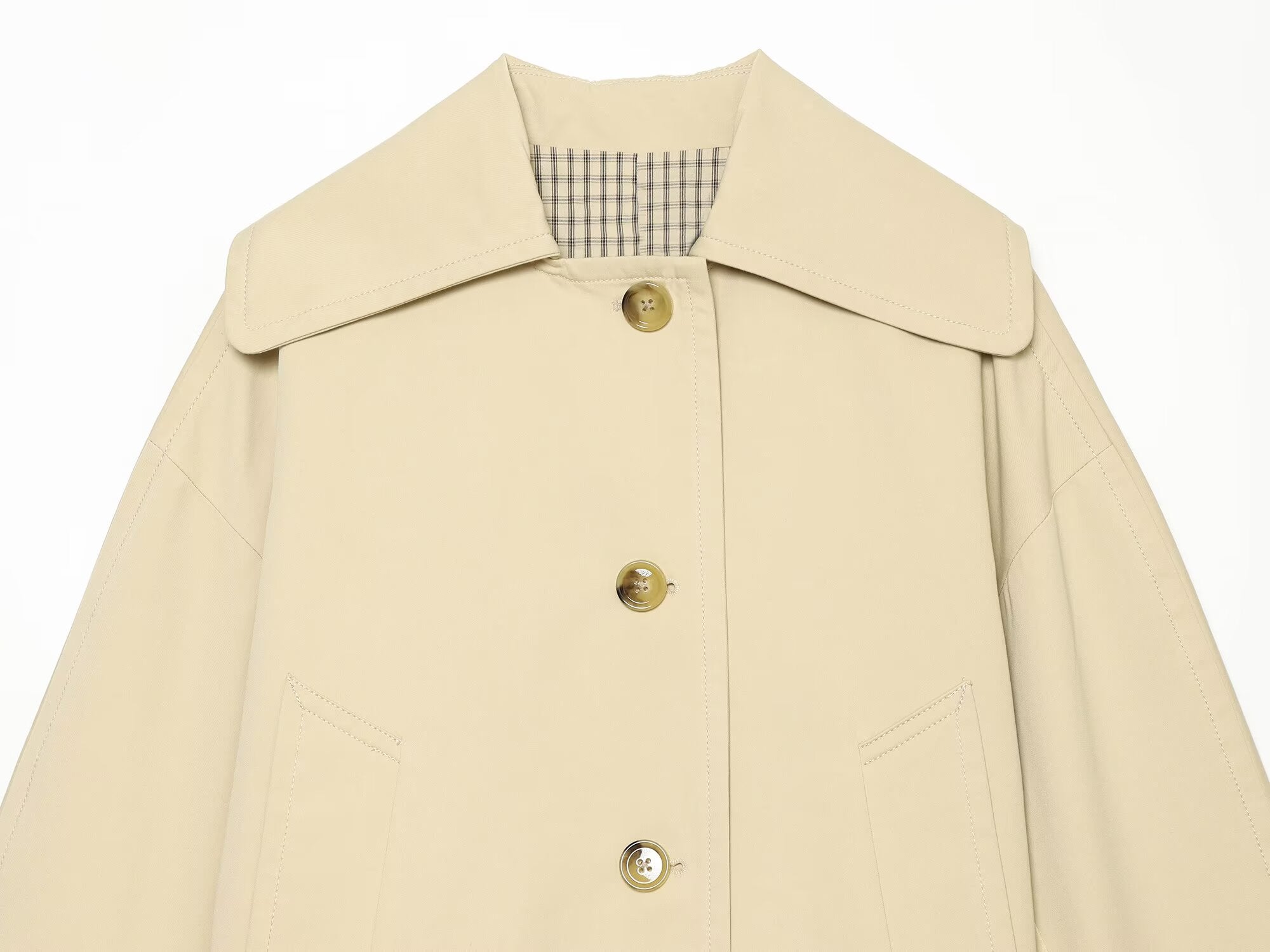 Women's casual lapel patchwork plaid trench coat