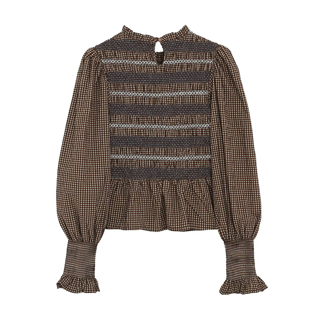 Women's short pleated embroidered shirt