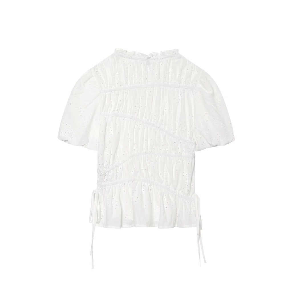 suit Women's 2 pieces pleated hollowed out embroidered top+Skirts
