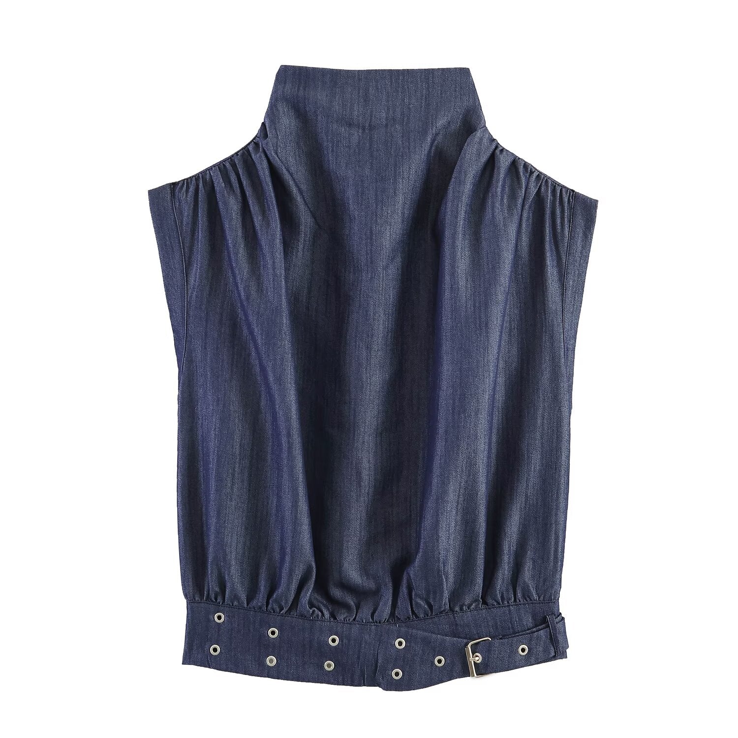 suit Women's 2 pieces rivet buckle decorative sleeveless top+wide leg pants