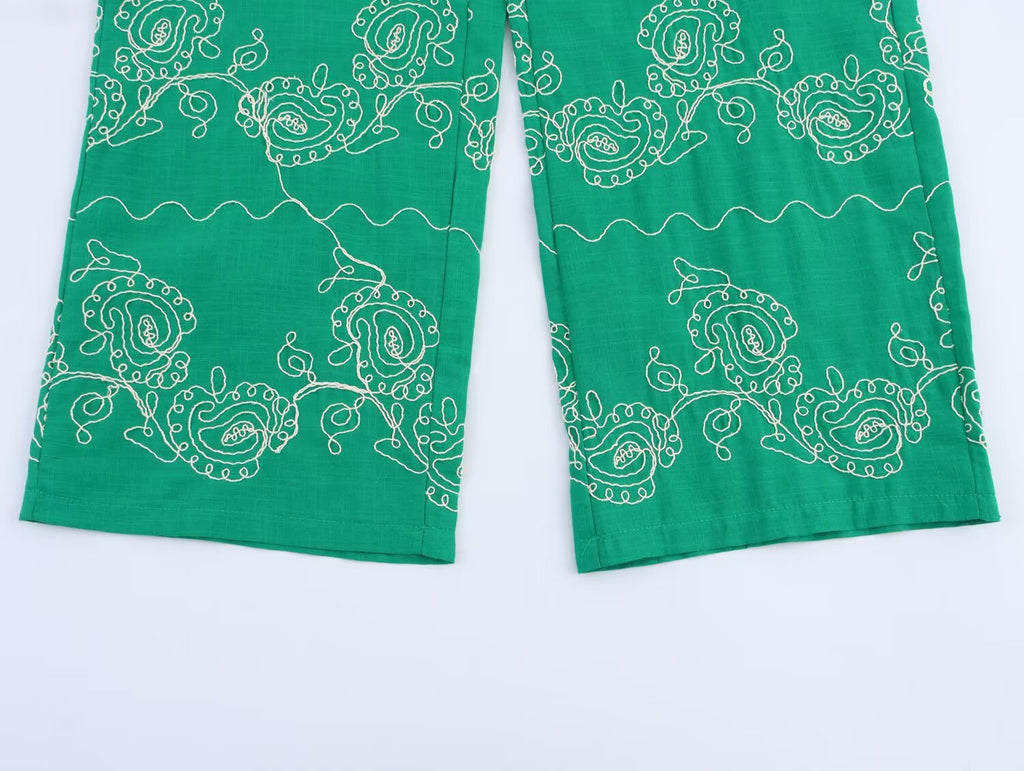 Women's casual embroidered wide leg pants