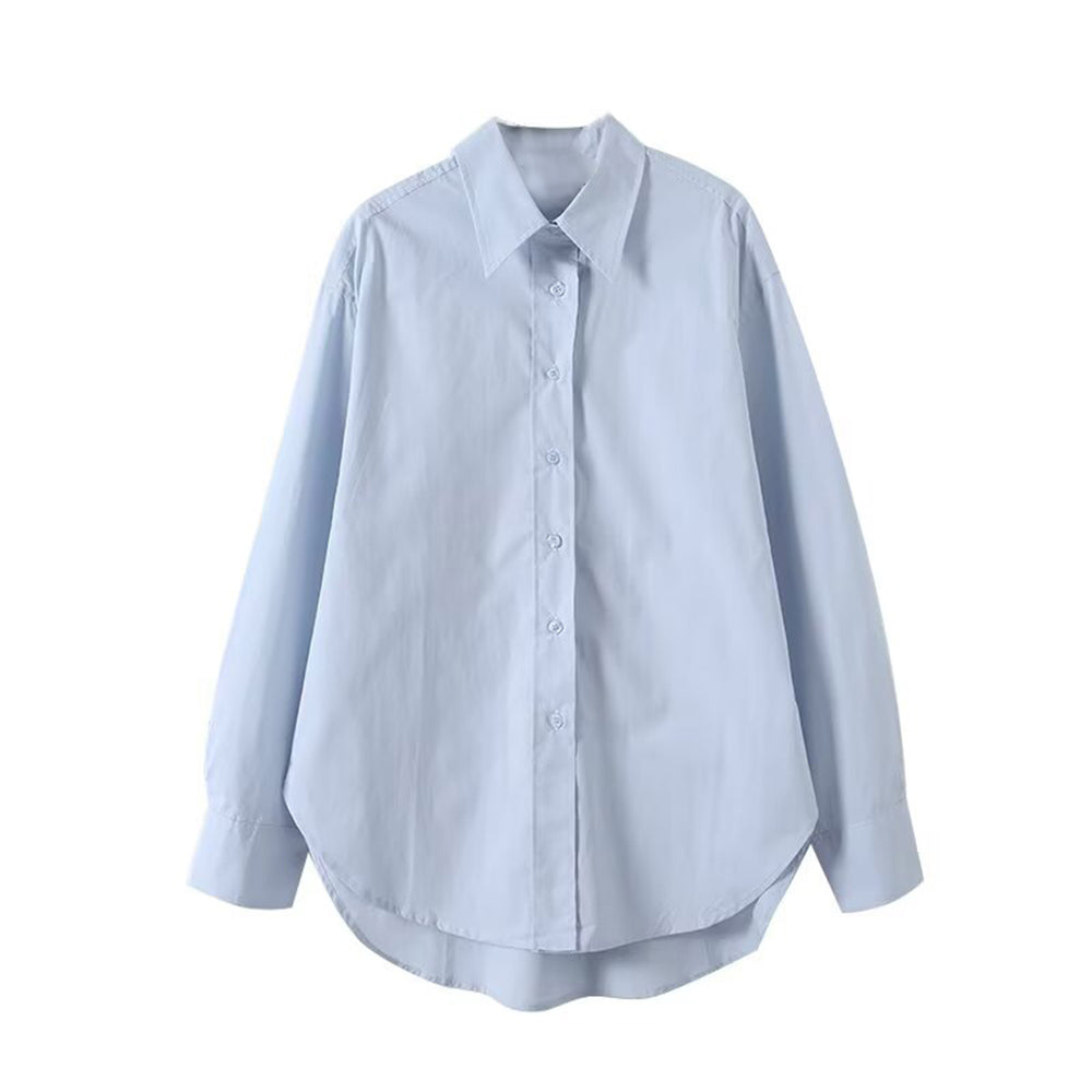 Women's new fashion loose basic style long sleeved cotton shirt