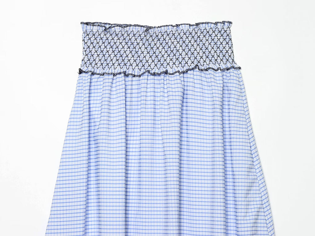 Women's casual embroidered checkered MIDI skirt