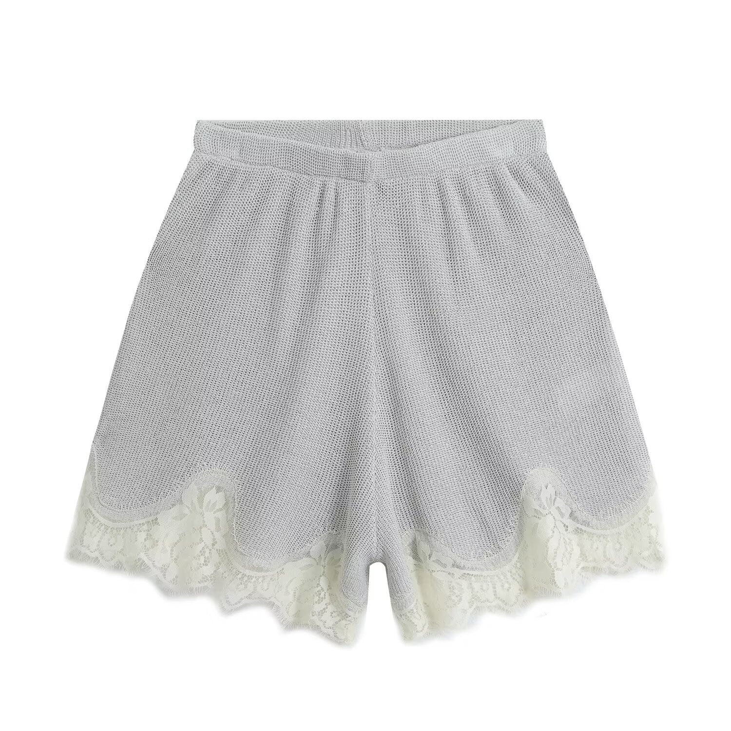 suit Women's 2 pieces lace O Neck long sleeved knitted top+Shorts
