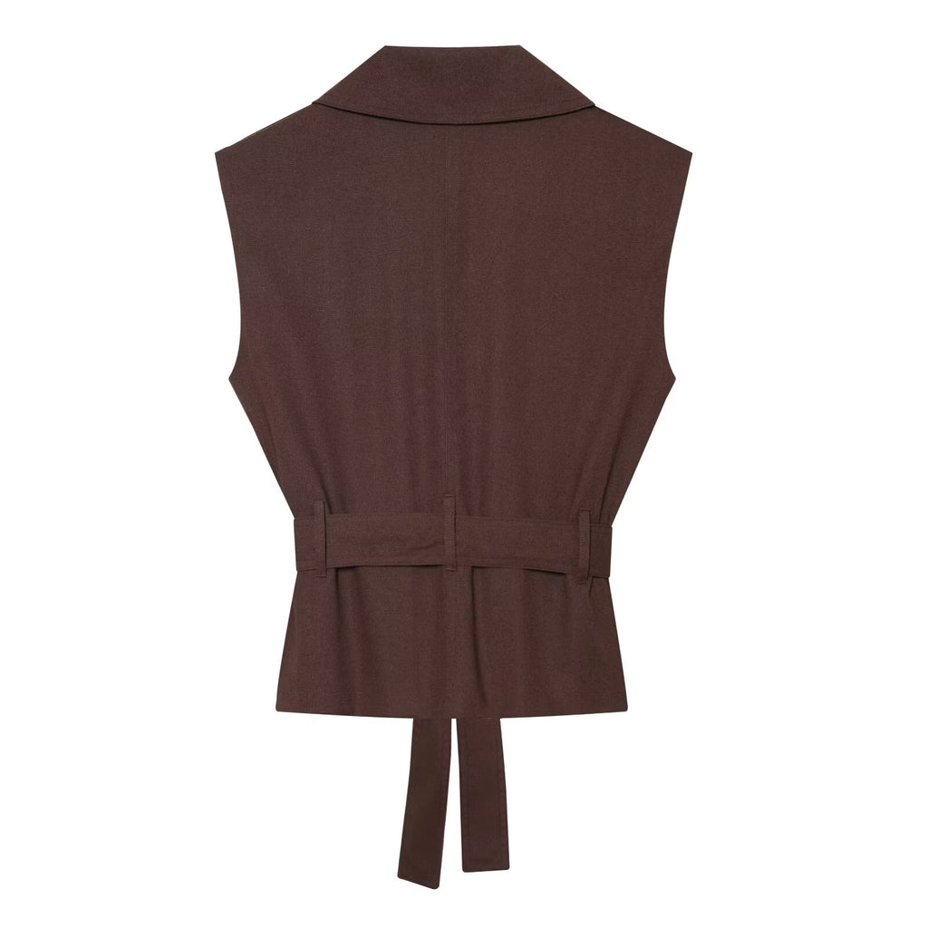 Women's with Belt sleeveless linen blend vest