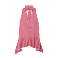Women's bow decoration asymmetrical striped top