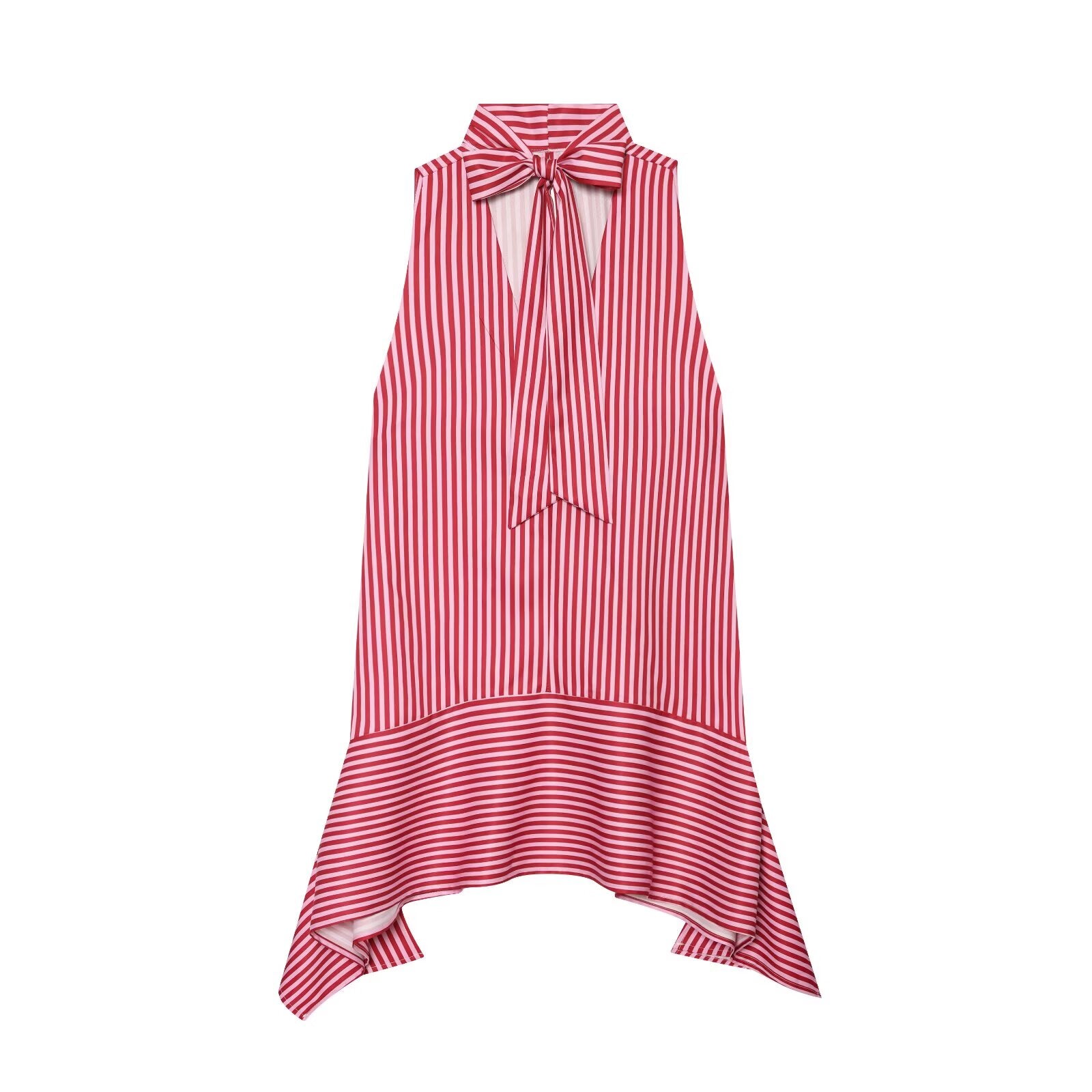 Women's bow decoration asymmetrical striped top