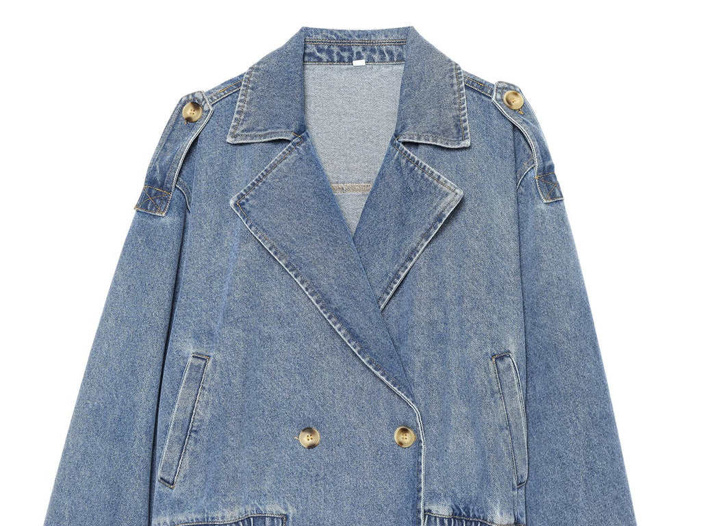 Women's double breasted short denim jacket