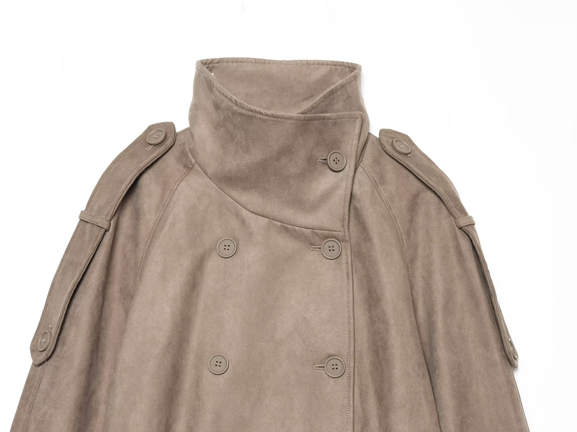 Women's suede textured stand collar double breasted Coat