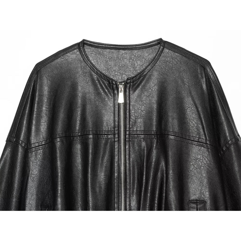 Women's Leather Effect Puff Sleeve Pilot Jacket Coat